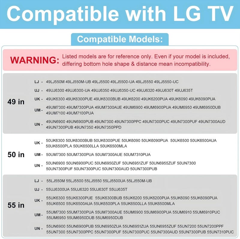 Maozhren Stand for LG TV Legs, Only for LG TV Stand 55UK6500 55UJ6300 55UK6300 55UM6900 55UK6090PUA 55UN7300 55LJ550M 50UK6300 50UJ6300 50UK6500 50UK6090 50UM7300 49UJ6300 Only for Models We List - Image 2